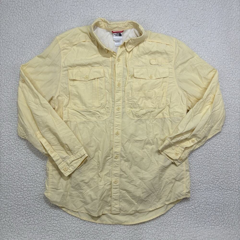 Vtg The North Face Vented Hiking Trekking Shirt XL Yellow Roll Tab Sleeve Mesh